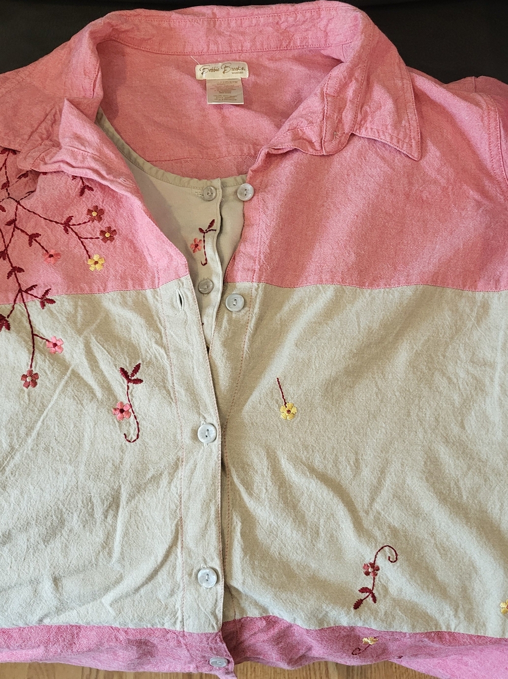 Bobbie Brooks Pink Button-Front Linen Blend Top